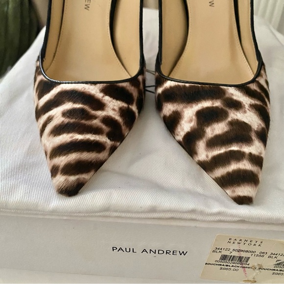 Animal Print PAUL ANDREW Ponyhair Suede Pointed Toe Ankle Strap Heels - Picture 9 of 16